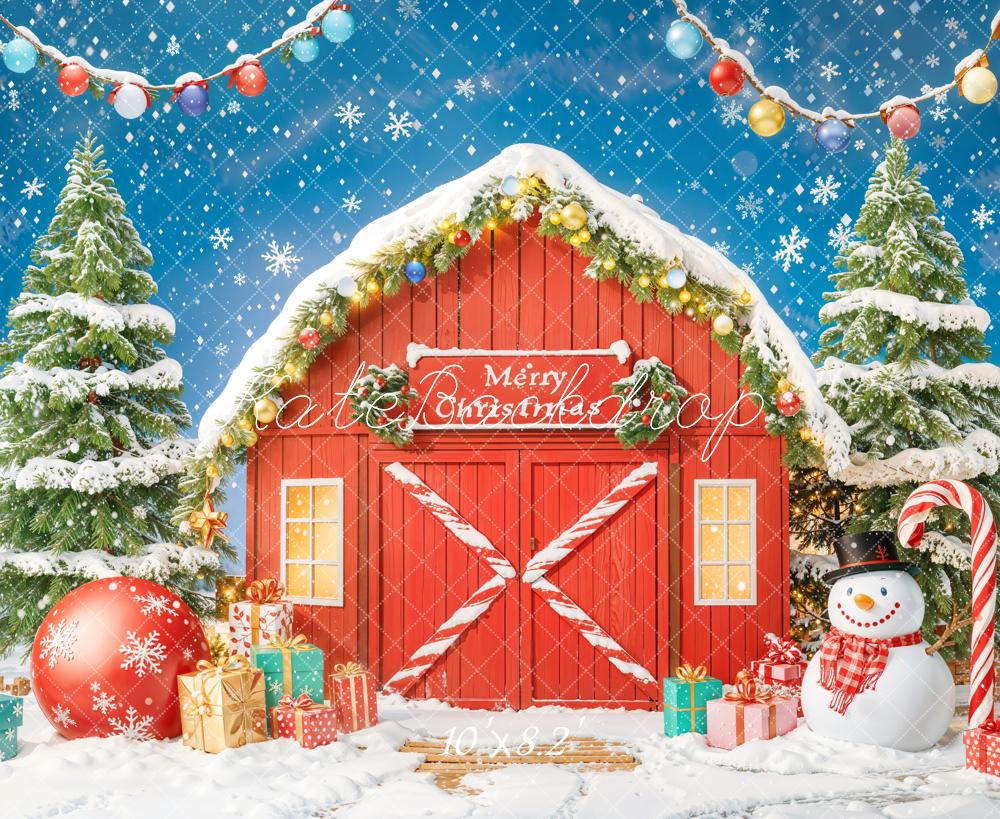 Kate Christmas Tree Gifts Red Barn Door Backdrop Designed by Chain Photography - Image 7