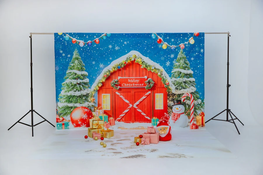 Kate Christmas Tree Gifts Red Barn Door Backdrop Designed by Chain Photography - Image 8