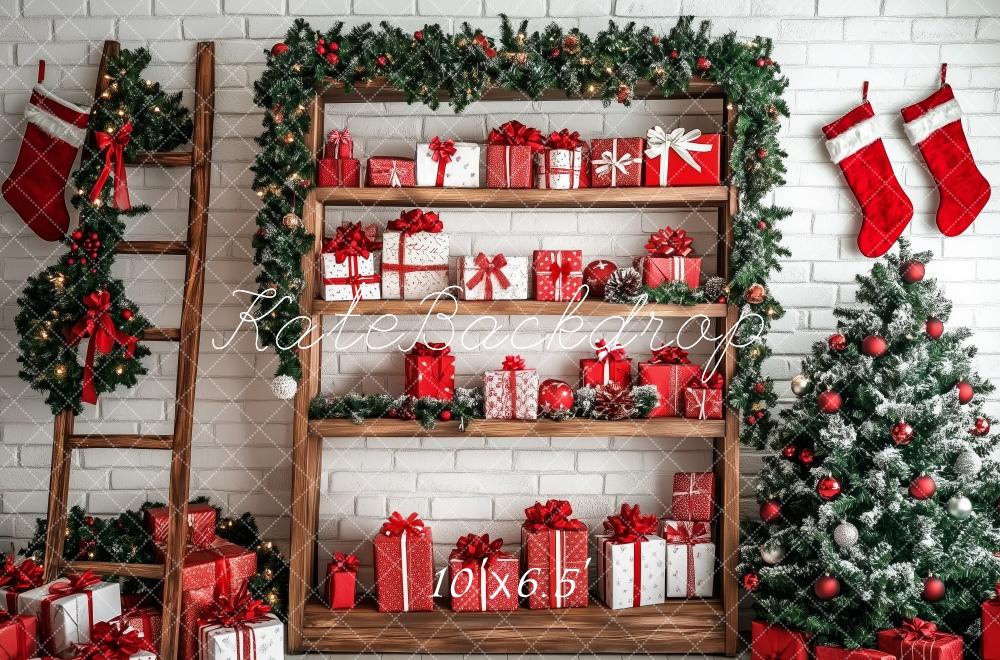 Kate Christmas Tree Gifts Shelf Wooden Ladder Backdrop Designed by Patty Robert - Image 4
