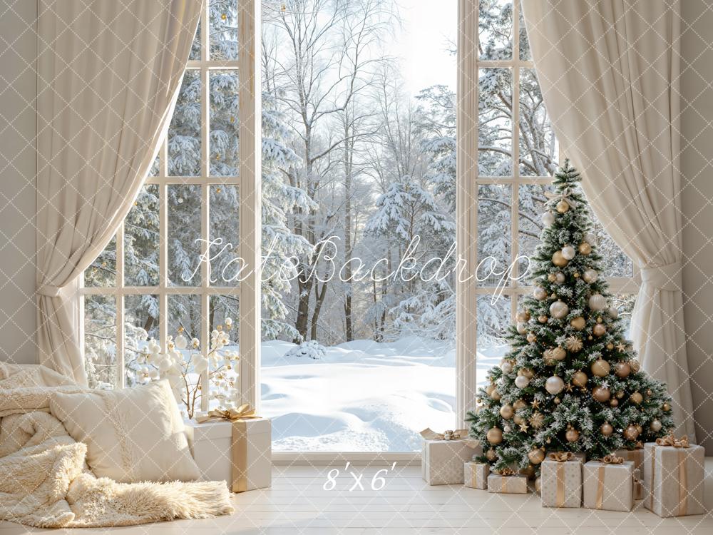 Kate Christmas Tree Gifts Snowy Window Backdrop Designed by Emetselch - Image 3