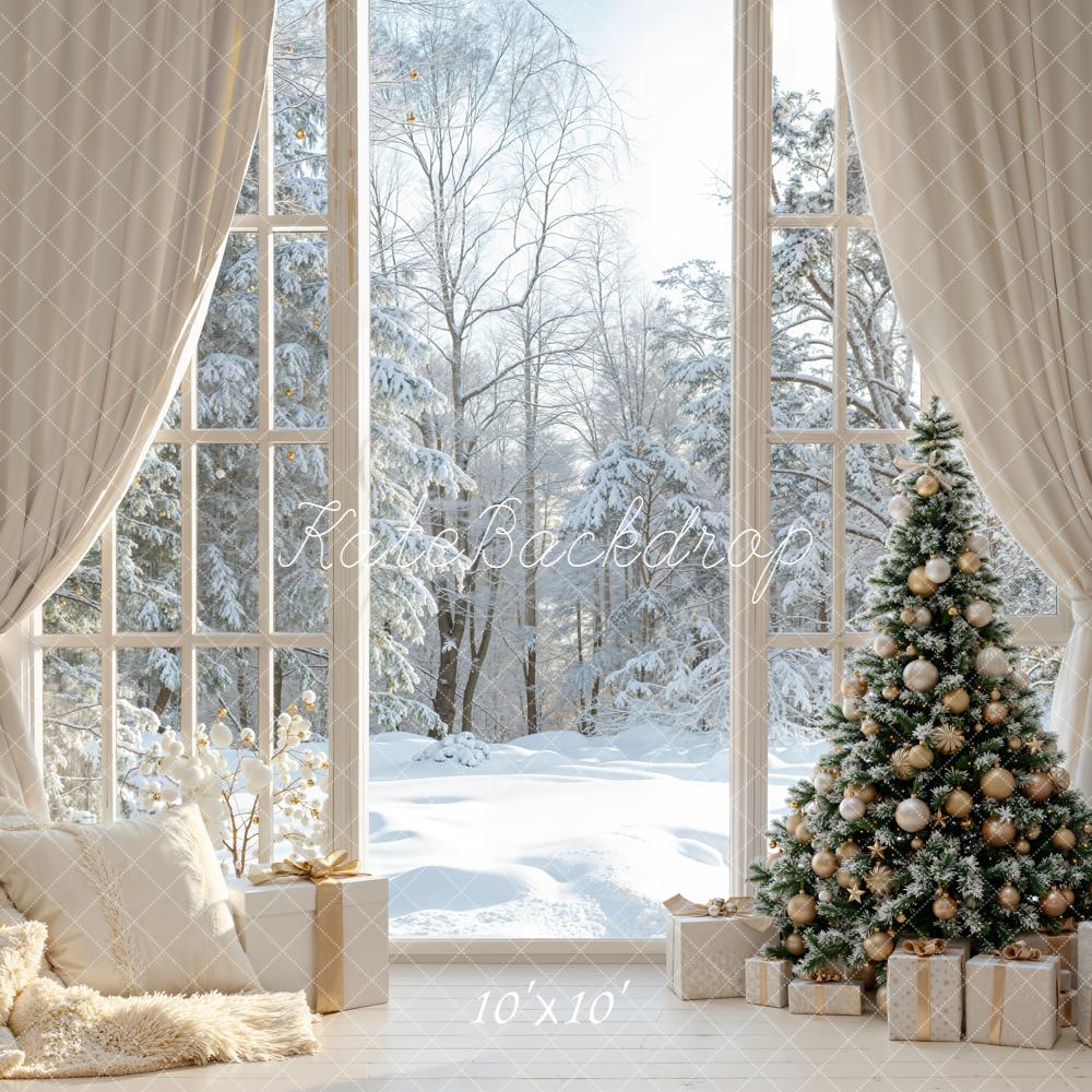Kate Christmas Tree Gifts Snowy Window Backdrop Designed by Emetselch - Image 7