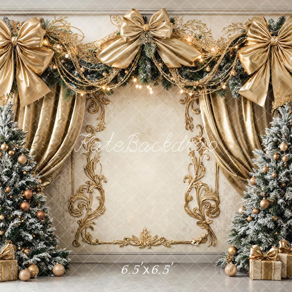 Kate Christmas Tree Gold Bow Retro Wall Backdrop Designed by Chain Photography - Image 2