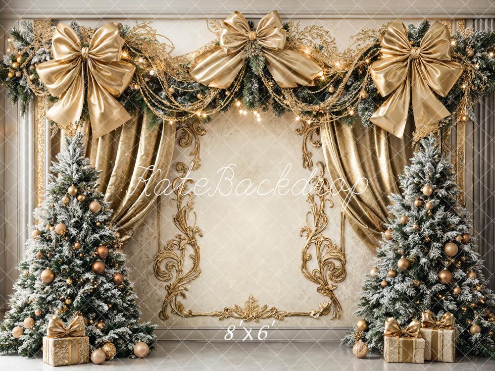 Kate Christmas Tree Gold Bow Retro Wall Backdrop Designed by Chain Photography - Image 3
