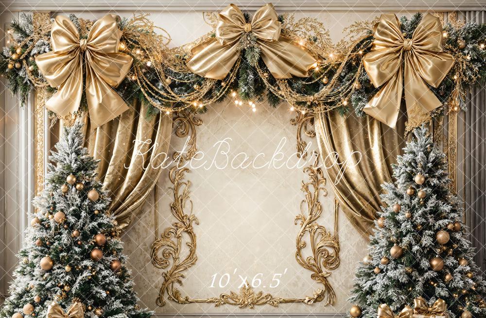 Kate Christmas Tree Gold Bow Retro Wall Backdrop Designed by Chain Photography - Image 4