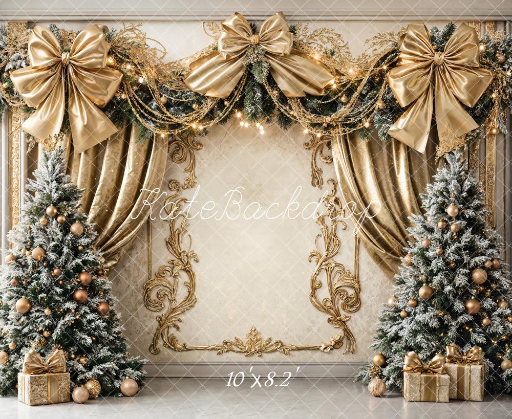 Kate Christmas Tree Gold Bow Retro Wall Backdrop Designed by Chain Photography - Image 5
