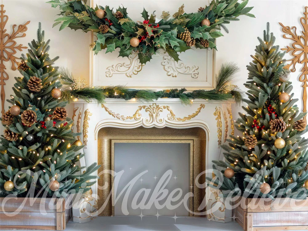 Kate Christmas Tree Golden White Fireplace Backdrop Designed by Mini MakeBelieve - Image 3