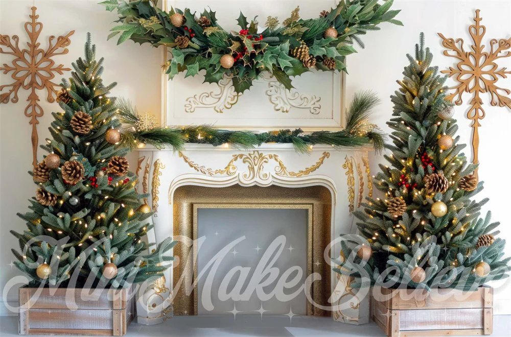 Kate Christmas Tree Golden White Fireplace Backdrop Designed by Mini MakeBelieve - Image 4