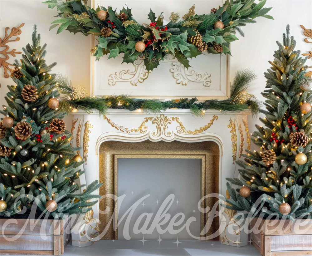 Kate Christmas Tree Golden White Fireplace Backdrop Designed by Mini MakeBelieve - Image 5