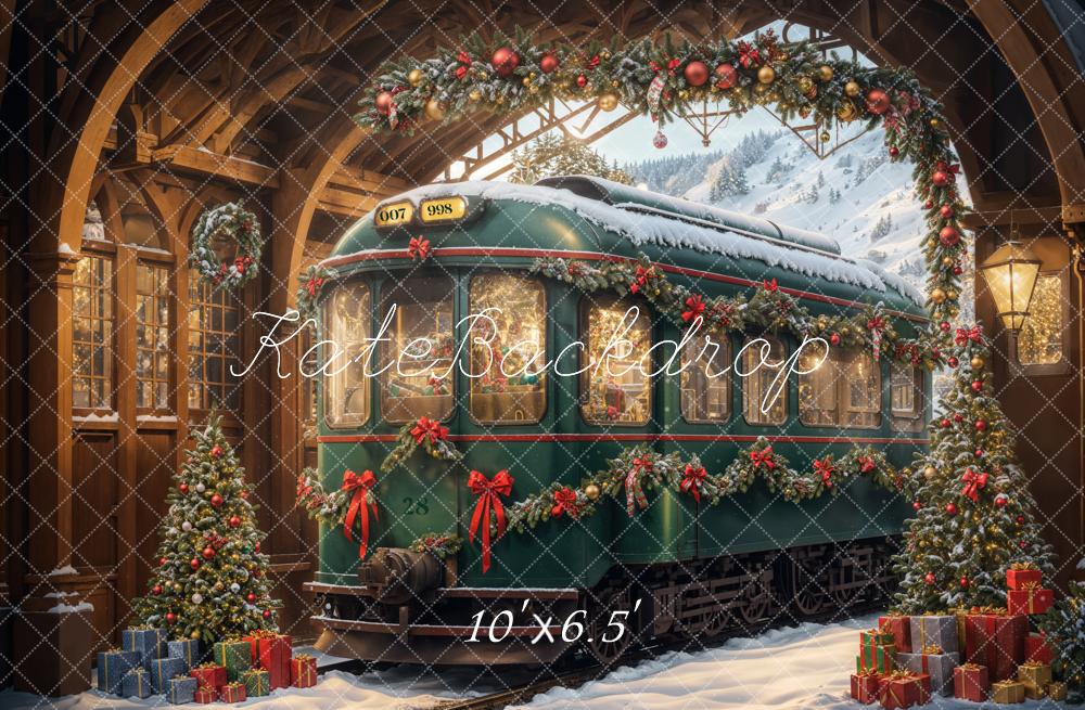 Kate Christmas Tree Green Retro Train Backdrop Designed by Emetselch - Image 4