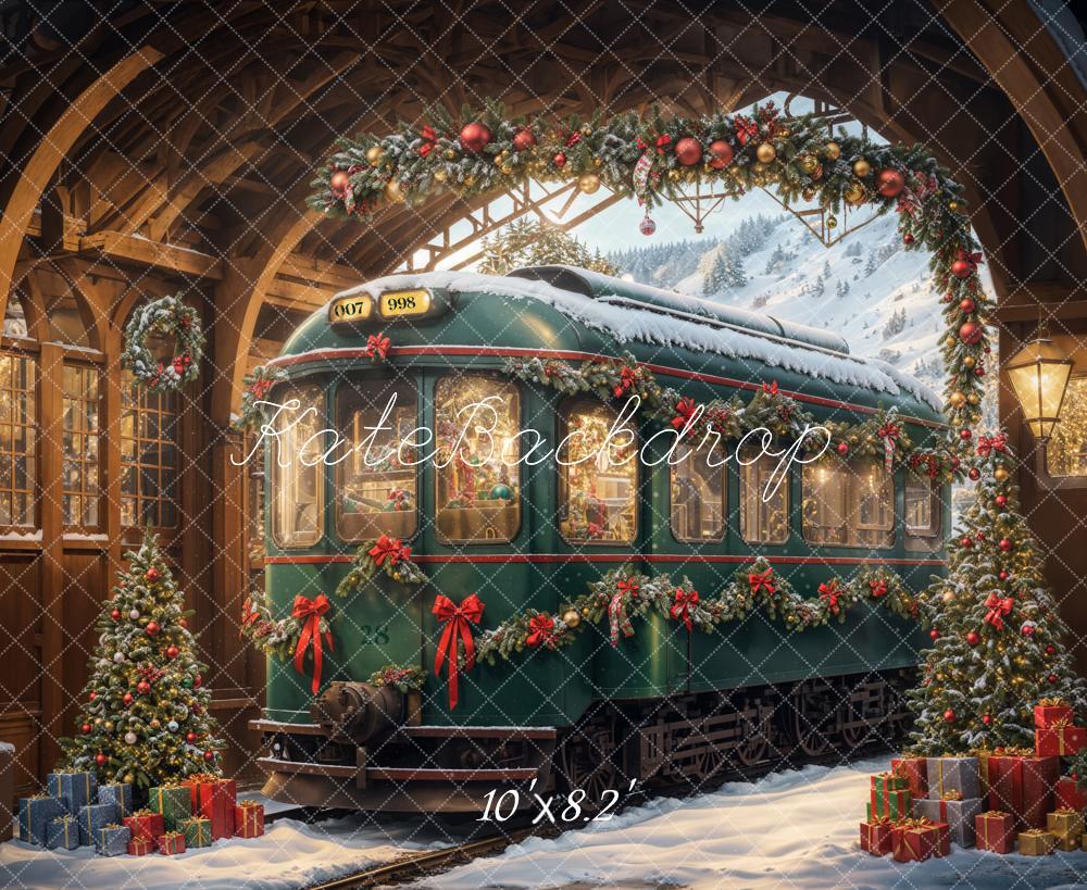 Kate Christmas Tree Green Retro Train Backdrop Designed by Emetselch - Image 5