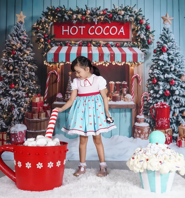 Kate Christmas Tree Hot Cocoa Stand Blue Backdrop Designed by Emetselch - Image 3