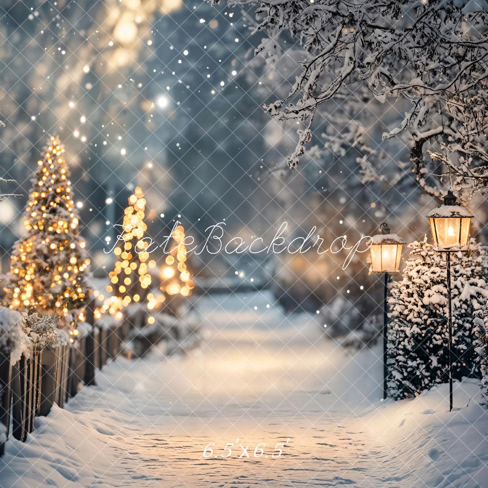 Kate Christmas Tree Lights Winter Snowy Path Backdrop Designed by Emetselch - Image 2