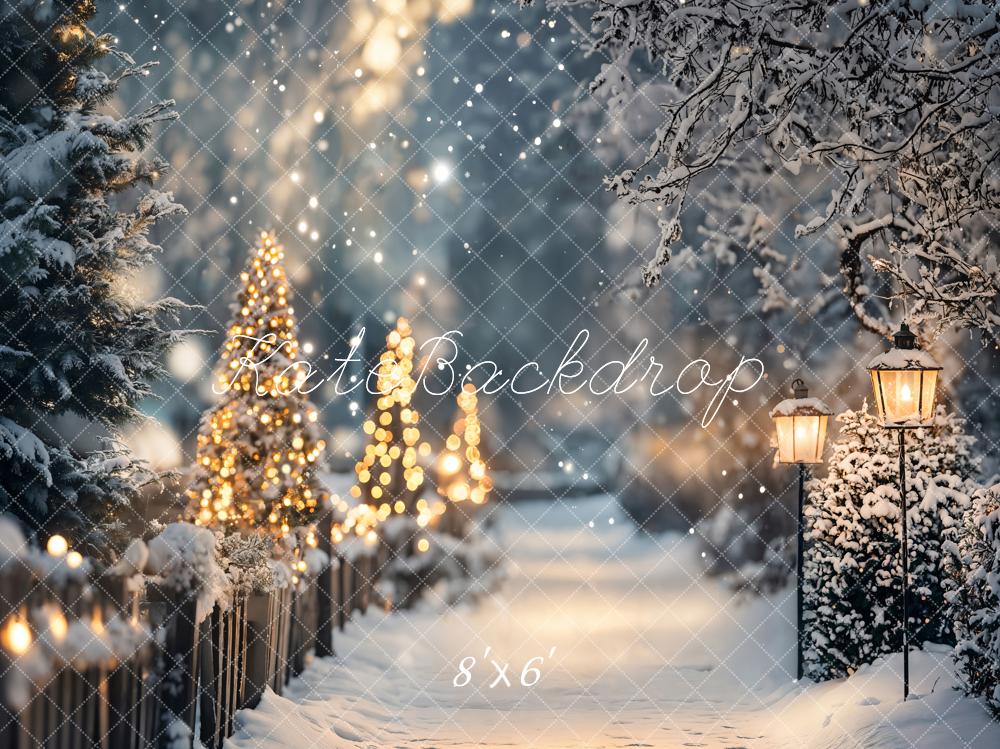 Kate Christmas Tree Lights Winter Snowy Path Backdrop Designed by Emetselch - Image 3