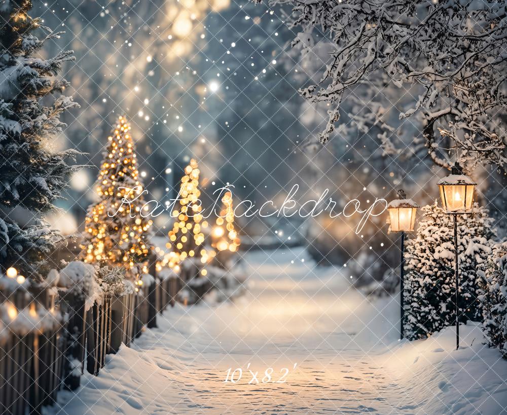 Kate Christmas Tree Lights Winter Snowy Path Backdrop Designed by Emetselch - Image 5