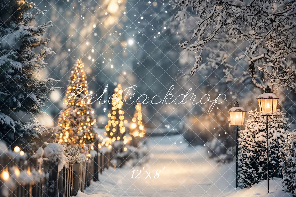 Kate Christmas Tree Lights Winter Snowy Path Backdrop Designed by Emetselch - Image 7
