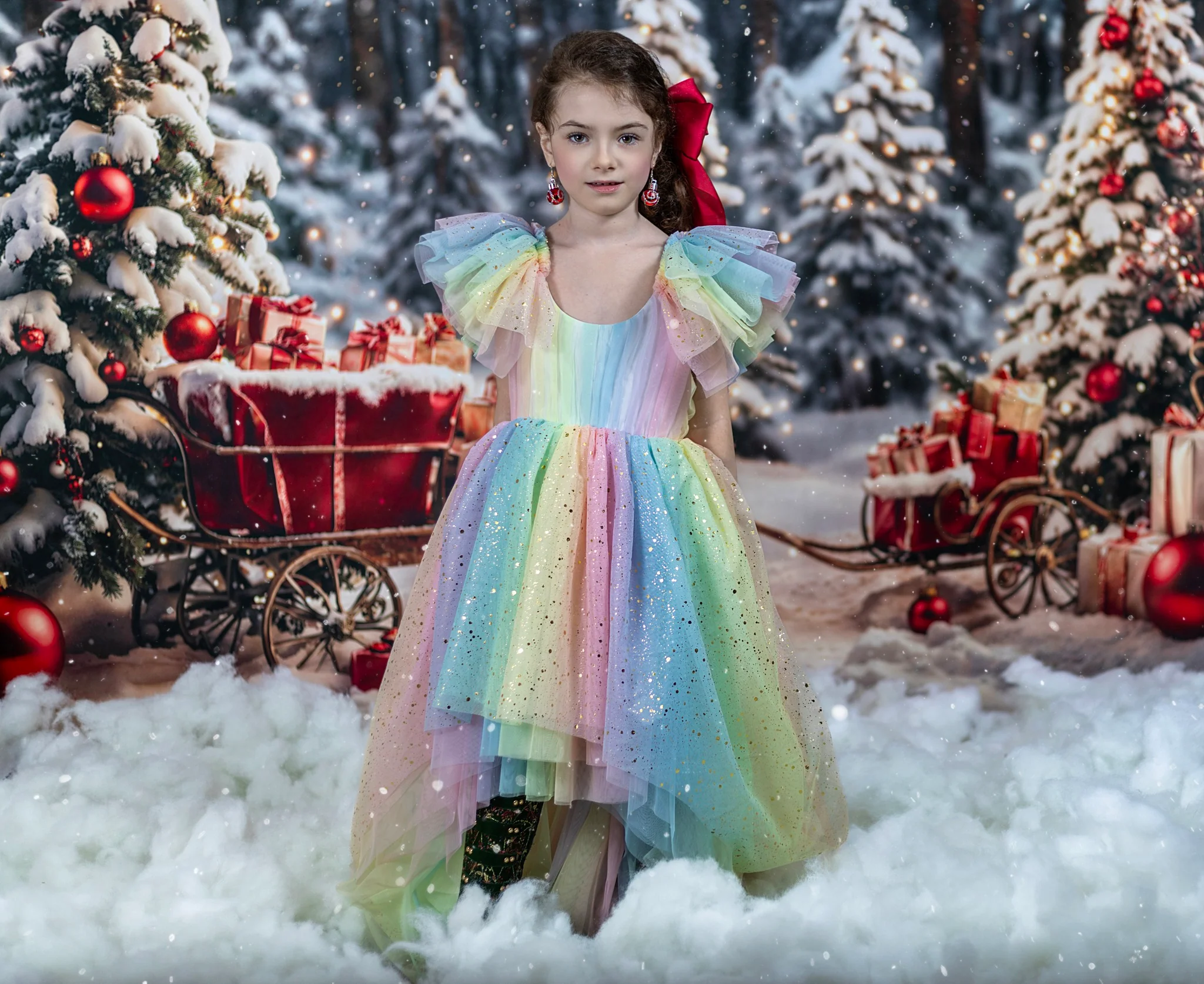 Kate Christmas Tree Outside Snowy Gift Backdrop for Photography - Image 3