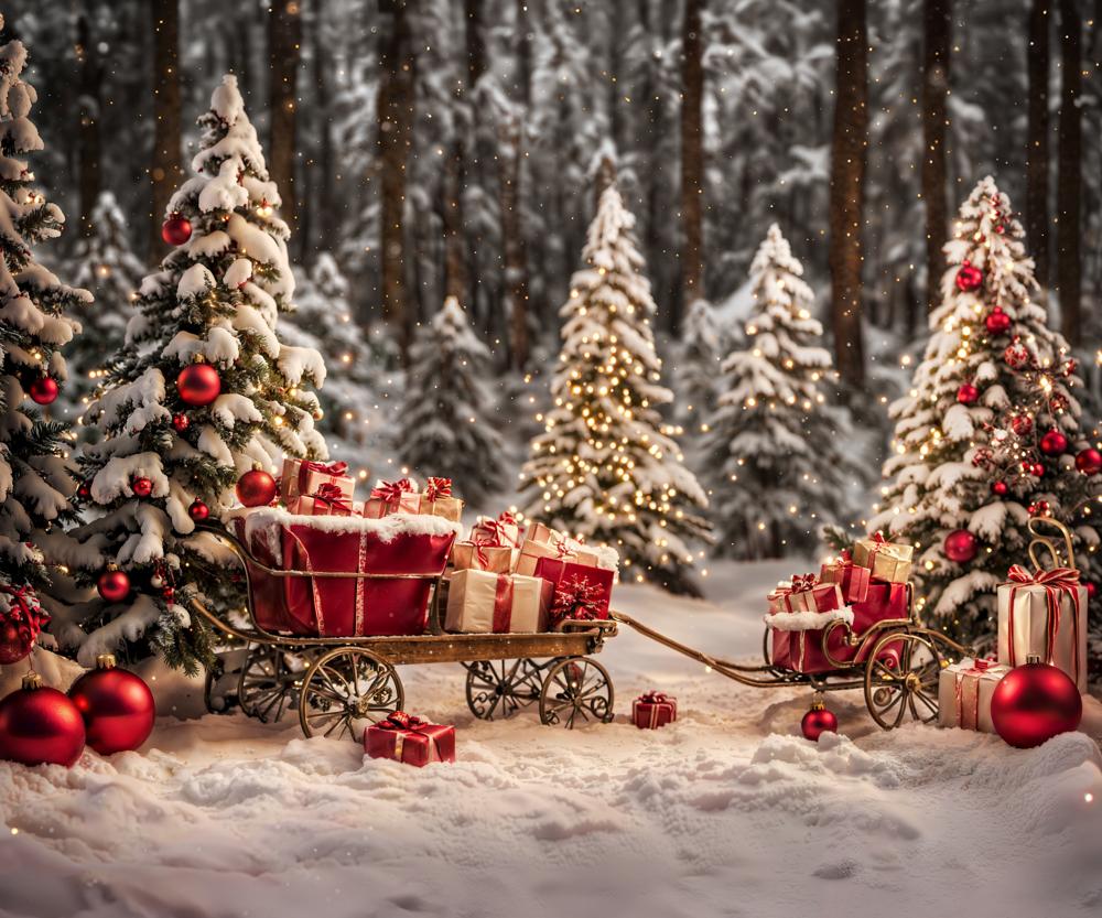 Kate Christmas Tree Outside Snowy Gift Backdrop for Photography - Image 6