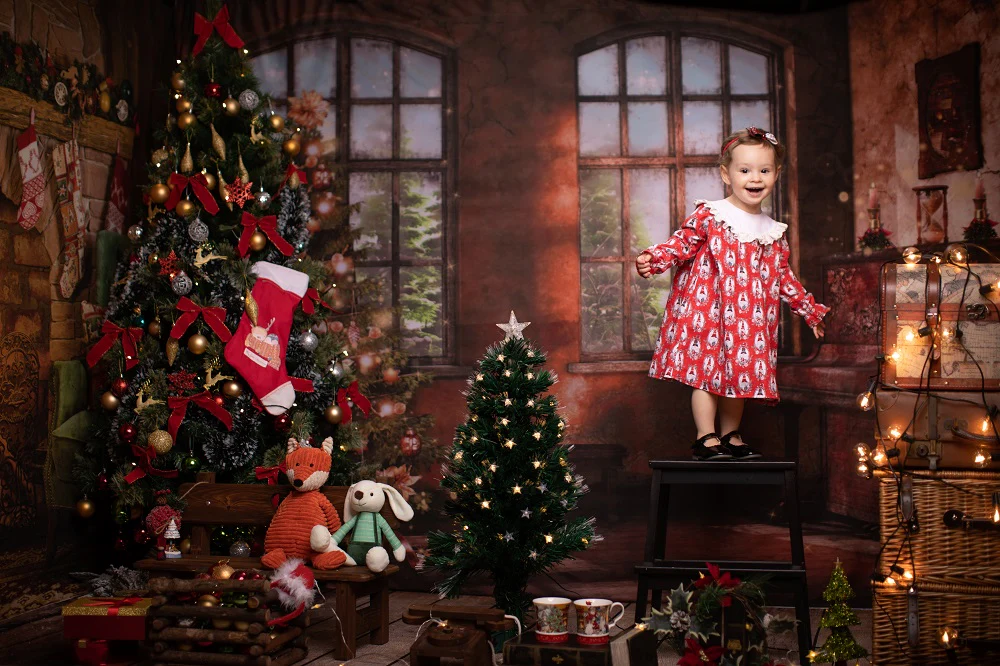 Kate Christmas Tree Window Photography Backdrop Retro Piano Photo Background - Image 7