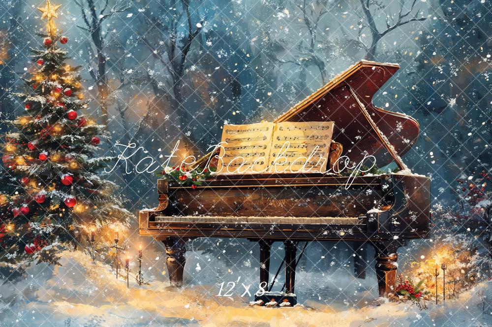 Kate Christmas Tree Piano Snowy Backdrop Designed by Emetselch - Image 7