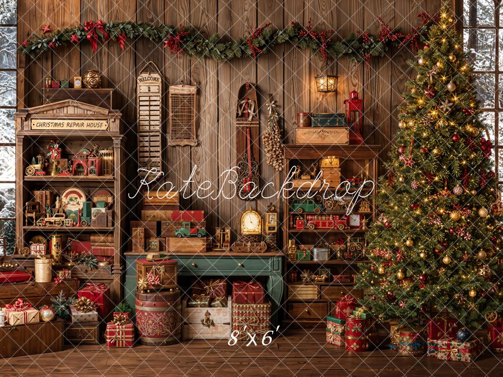 Kate Christmas Tree Presents Toy Room Fleece Backdrop Designed by Emetselch