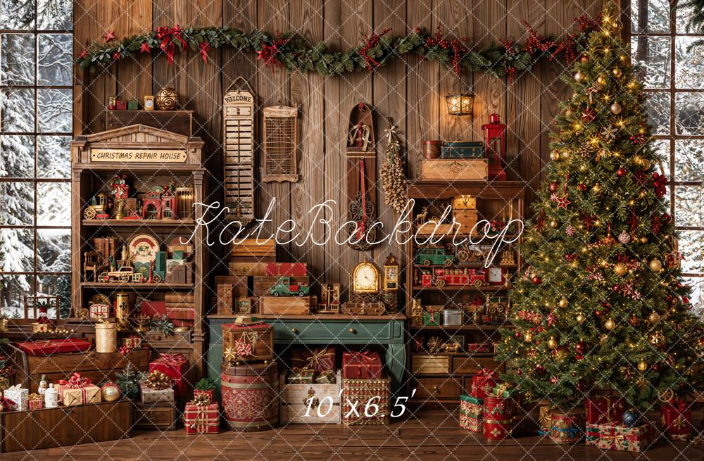 Kate Christmas Tree Presents Toy Room Fleece Backdrop Designed by Emetselch - Image 2
