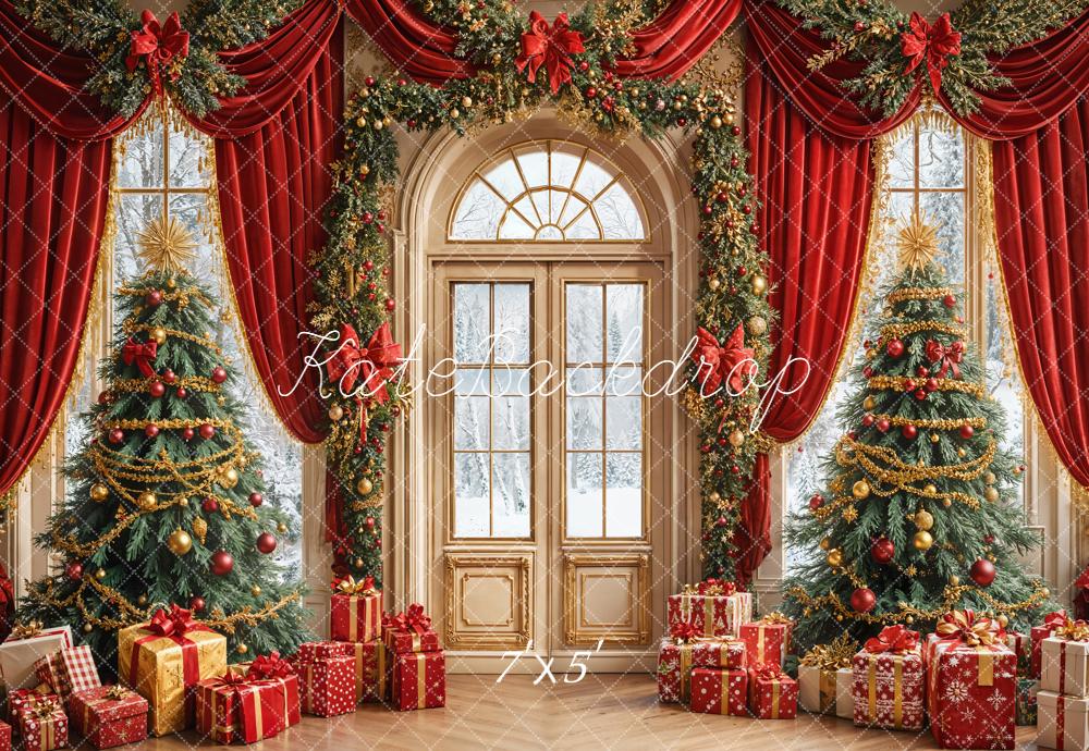 Kate Christmas Tree Red Curtain Arch Door Backdrop Designed by Emetselch - Image 2