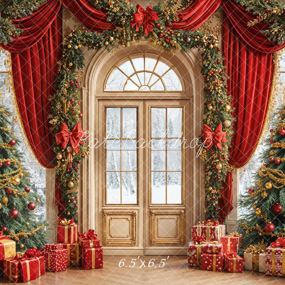 Kate Christmas Tree Red Curtain Arch Door Backdrop Designed by Emetselch - Image 3