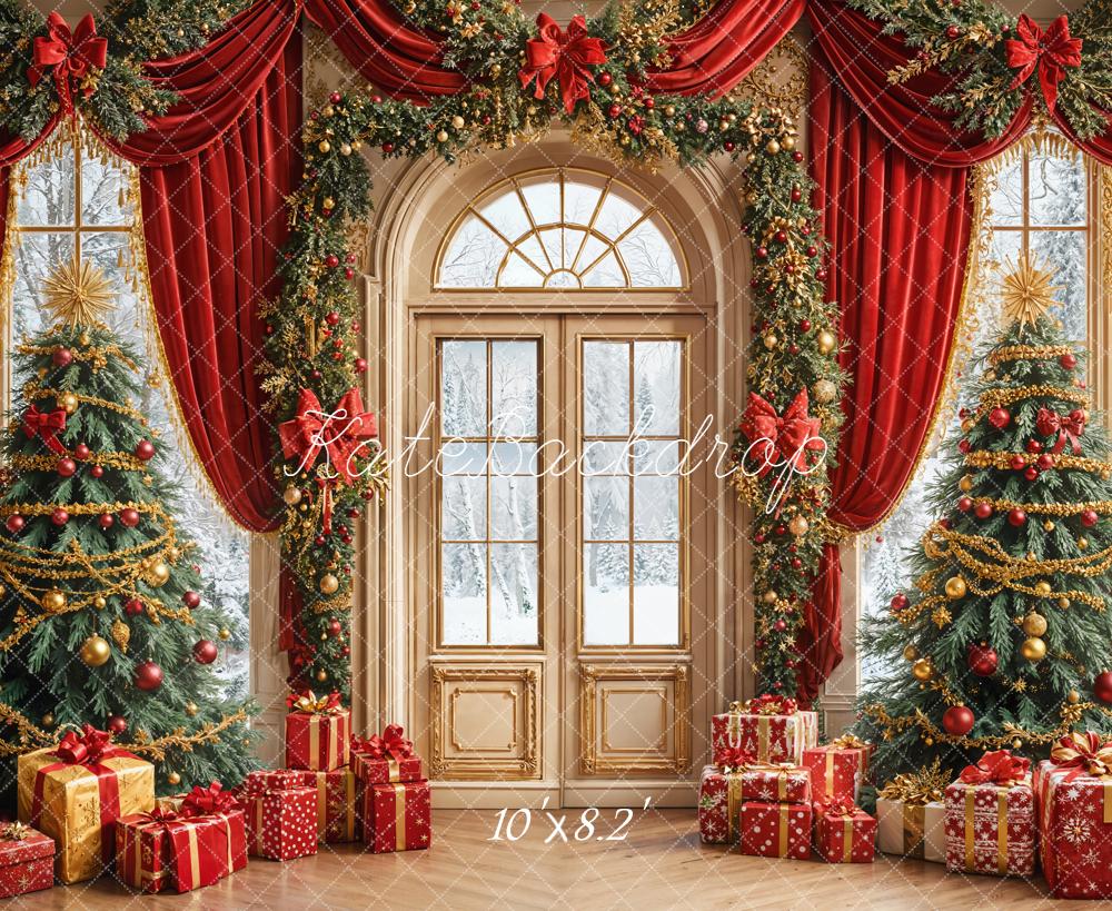 Kate Christmas Tree Red Curtain Arch Door Backdrop Designed by Emetselch - Image 6