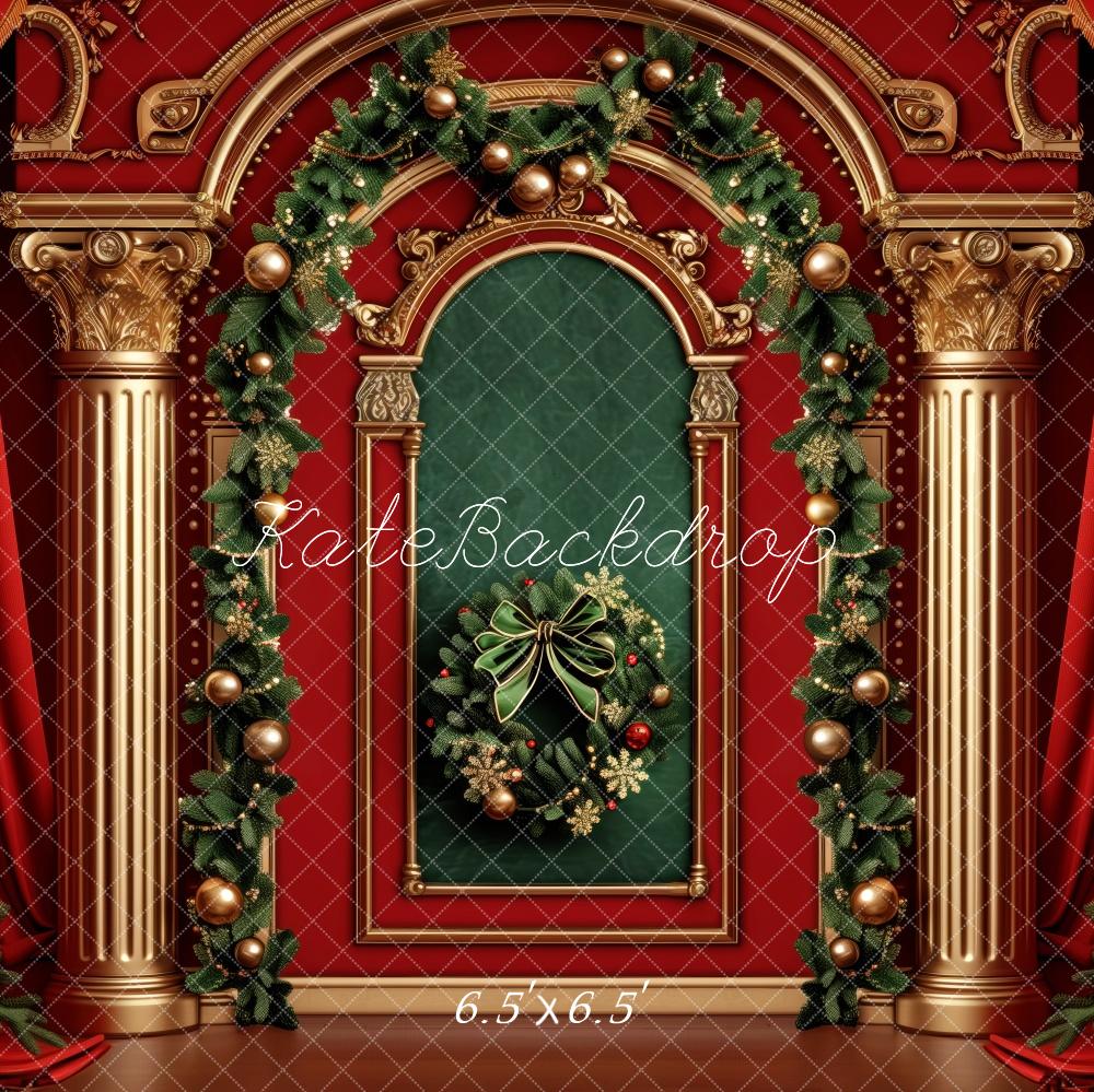 Kate Christmas Tree Red Curtains Retro Wall Backdrop Designed by Patty Robert - Image 2