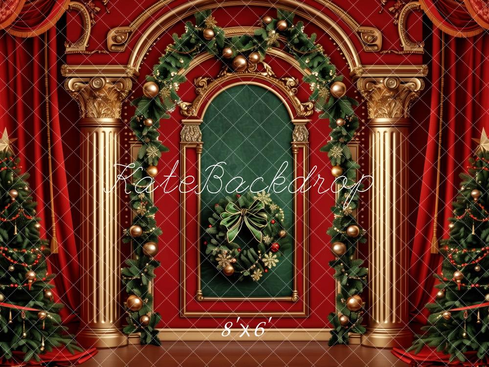 Kate Christmas Tree Red Curtains Retro Wall Backdrop Designed by Patty Robert - Image 3