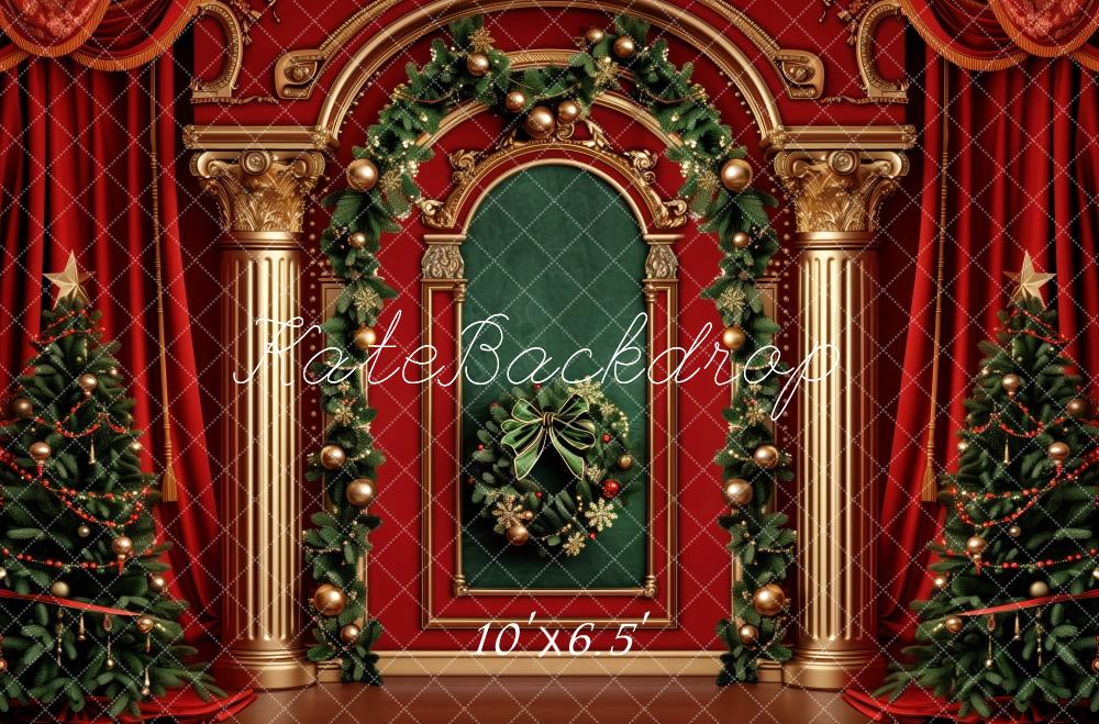 Kate Christmas Tree Red Curtains Retro Wall Backdrop Designed by Patty Robert - Image 4