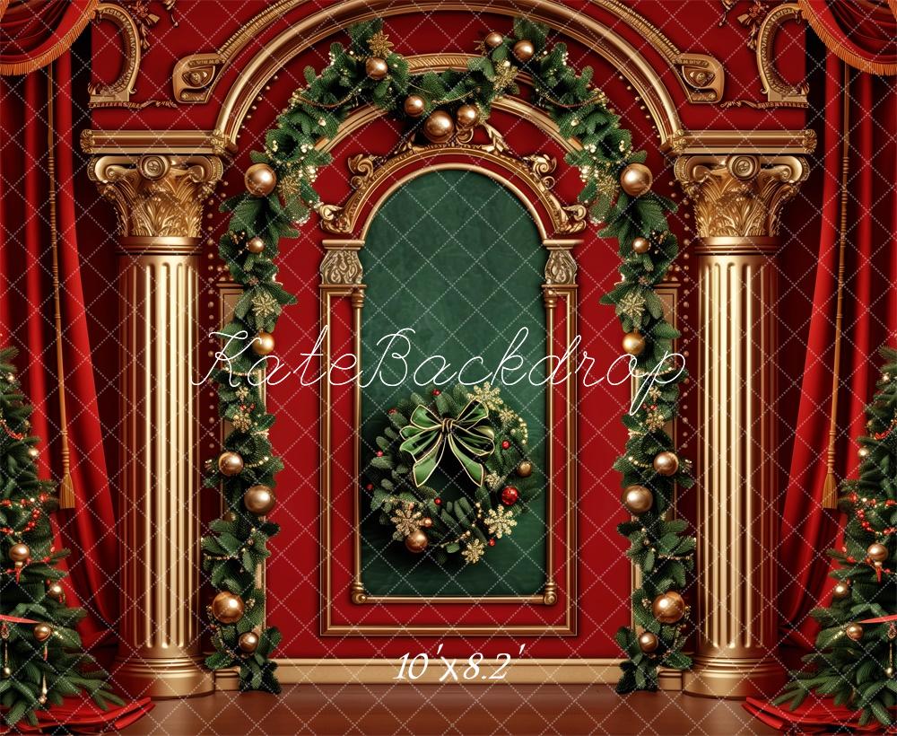 Kate Christmas Tree Red Curtains Retro Wall Backdrop Designed by Patty Robert - Image 5