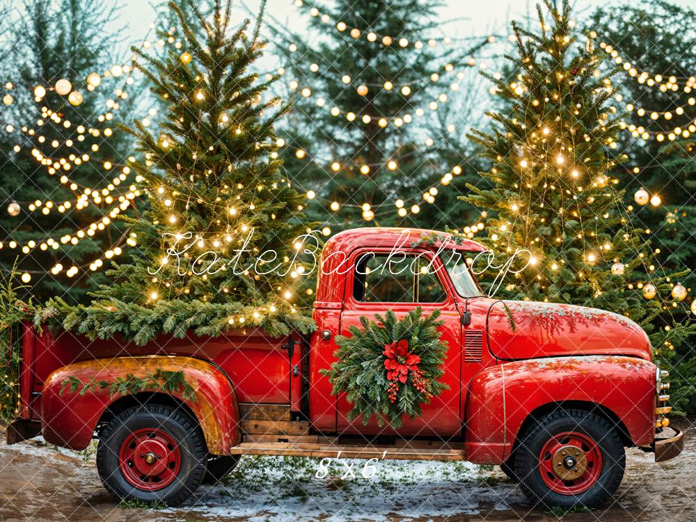 Kate Christmas Tree Red Truck Backdrop Designed by Emetselch - Image 3