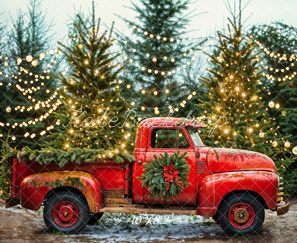 Kate Christmas Tree Red Truck Backdrop Designed by Emetselch - Image 5