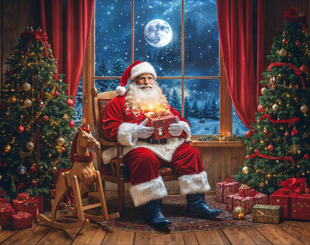 Kate Christmas Tree Santa Claus Window Fleece Backdrop Designed by Emetselch - Image 2