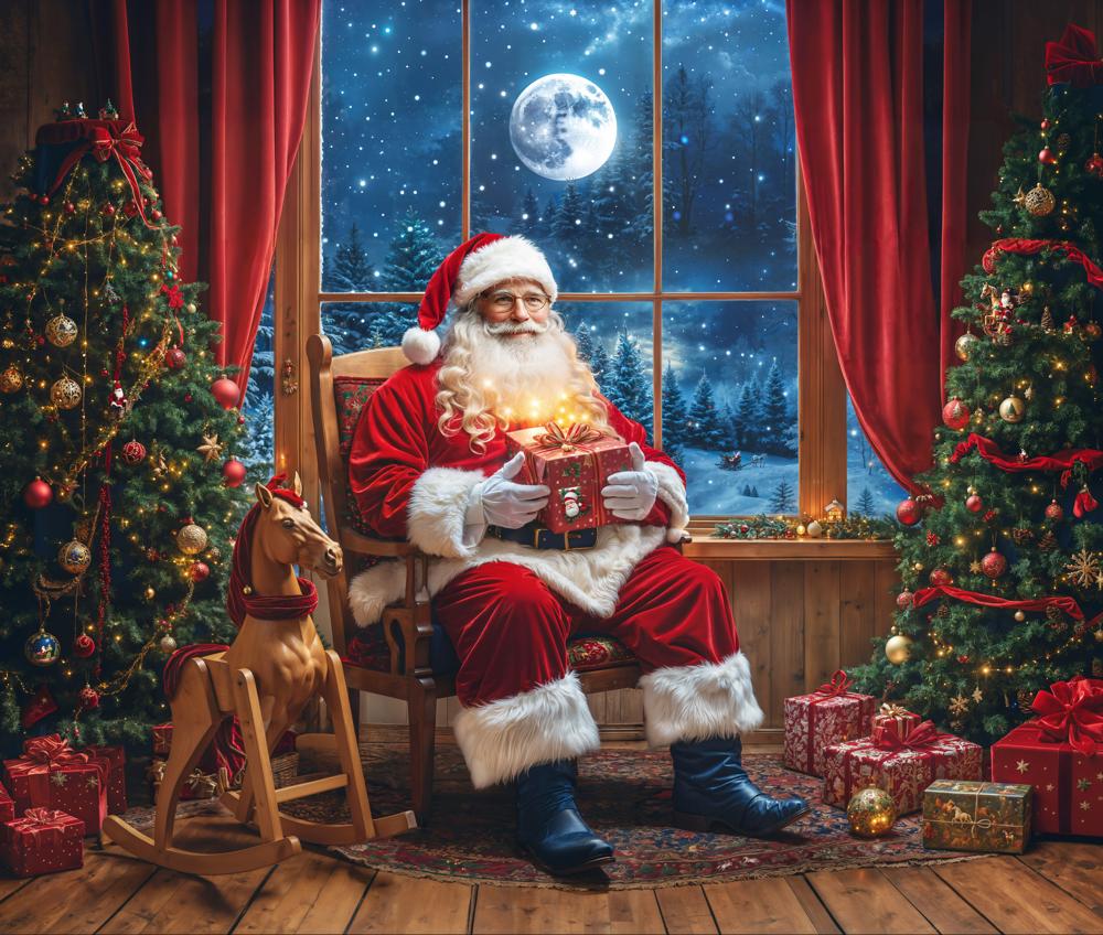 Kate Christmas Tree Santa Claus Window Fleece Backdrop Designed by Emetselch - Image 3