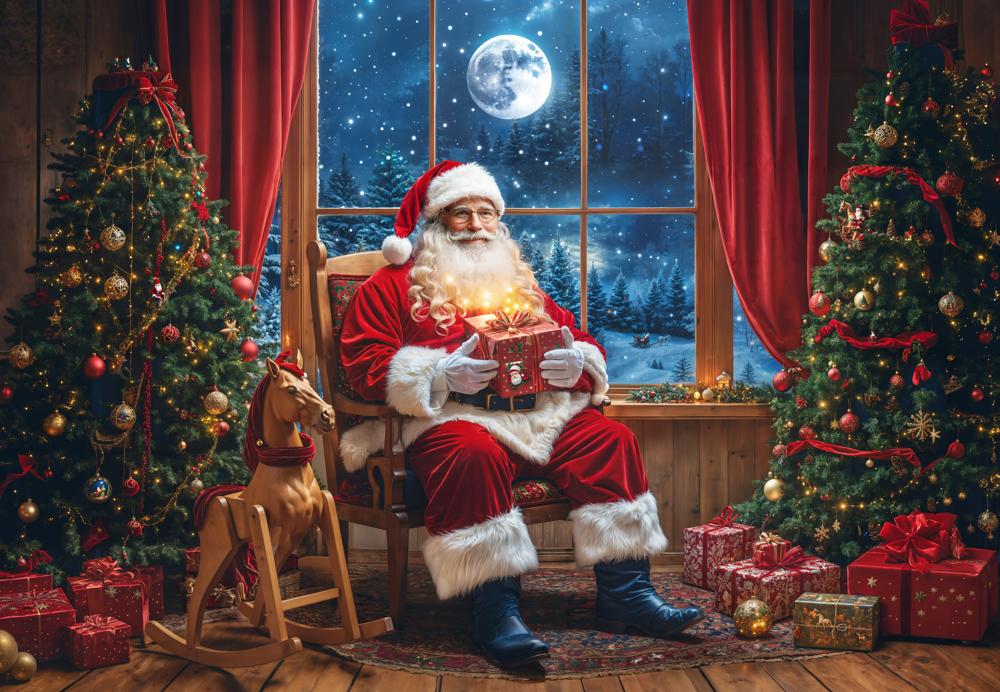Kate Christmas Tree Santa Claus Window Fleece Backdrop Designed by Emetselch - Image 4