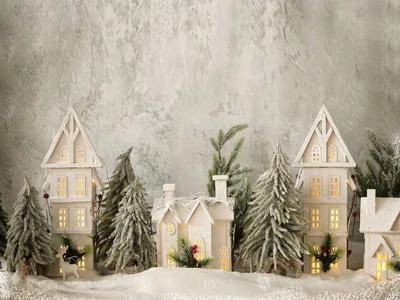 Kate Christmas Tree Small Wood House Children Backdrop for Photography - Image 2
