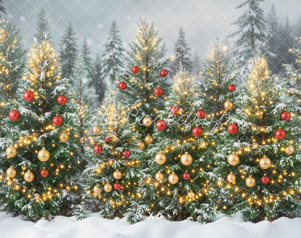 Kate Christmas Tree Snow Forest Fleece Backdrop Designed by Emetselch