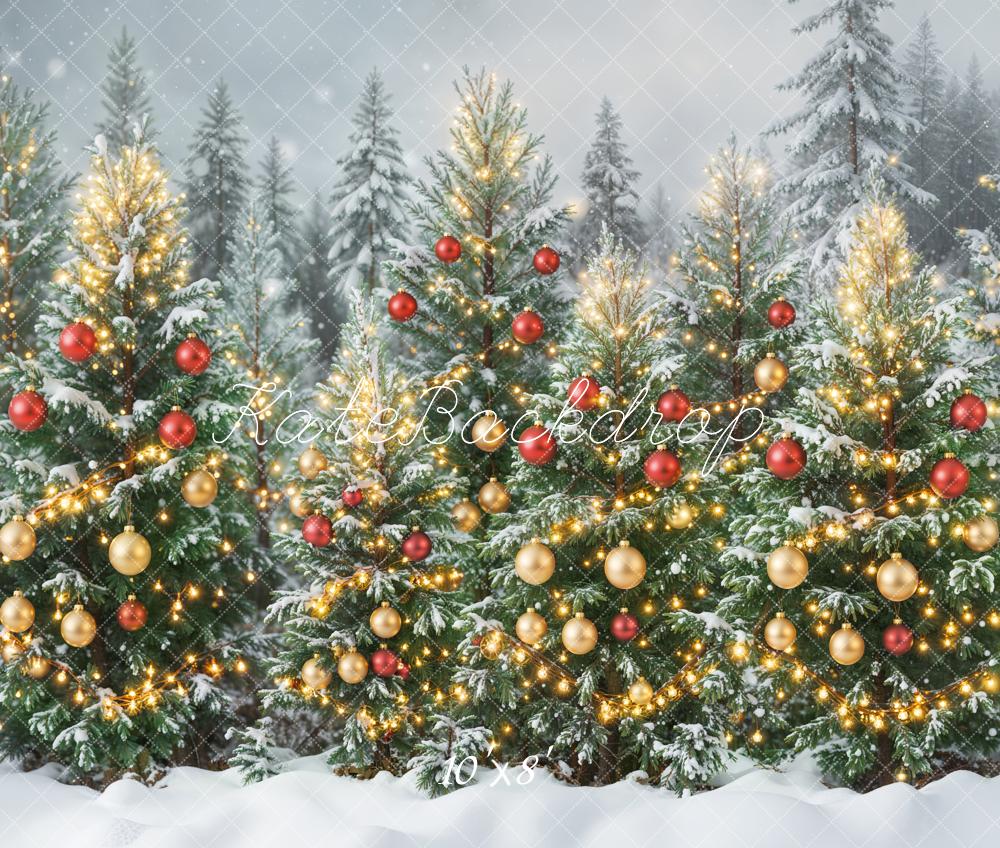 Kate Christmas Tree Snow Forest Fleece Backdrop Designed by Emetselch - Image 3