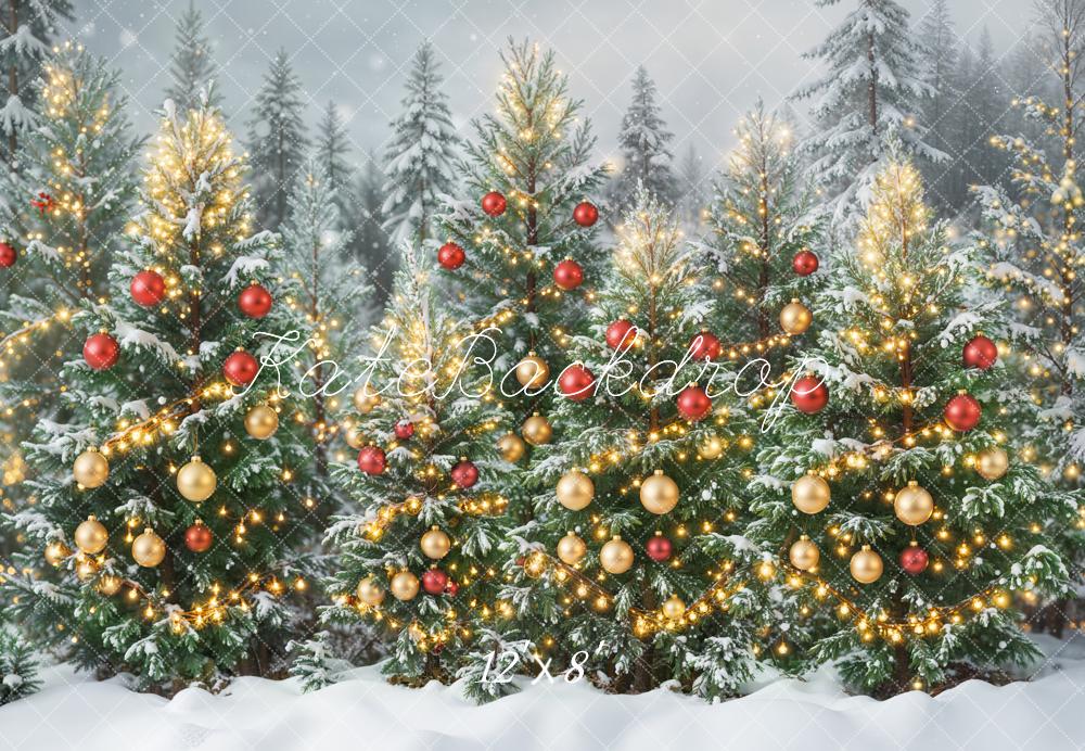 Kate Christmas Tree Snow Forest Fleece Backdrop Designed by Emetselch - Image 4