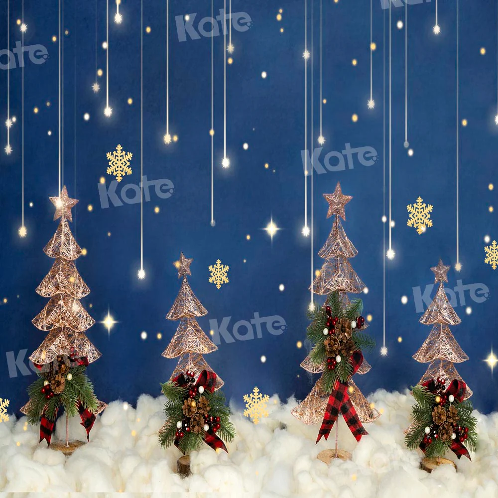 Kate Christmas Tree Snow Star Cloud Blue Backdrop Designed by Emetselch - Image 2