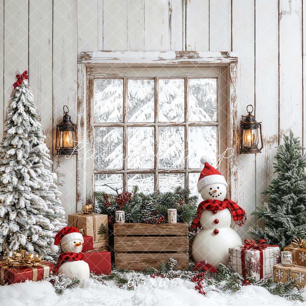 Kate Christmas Tree Snowman Window Wood Backdrop Designed by Emetselch - Image 2
