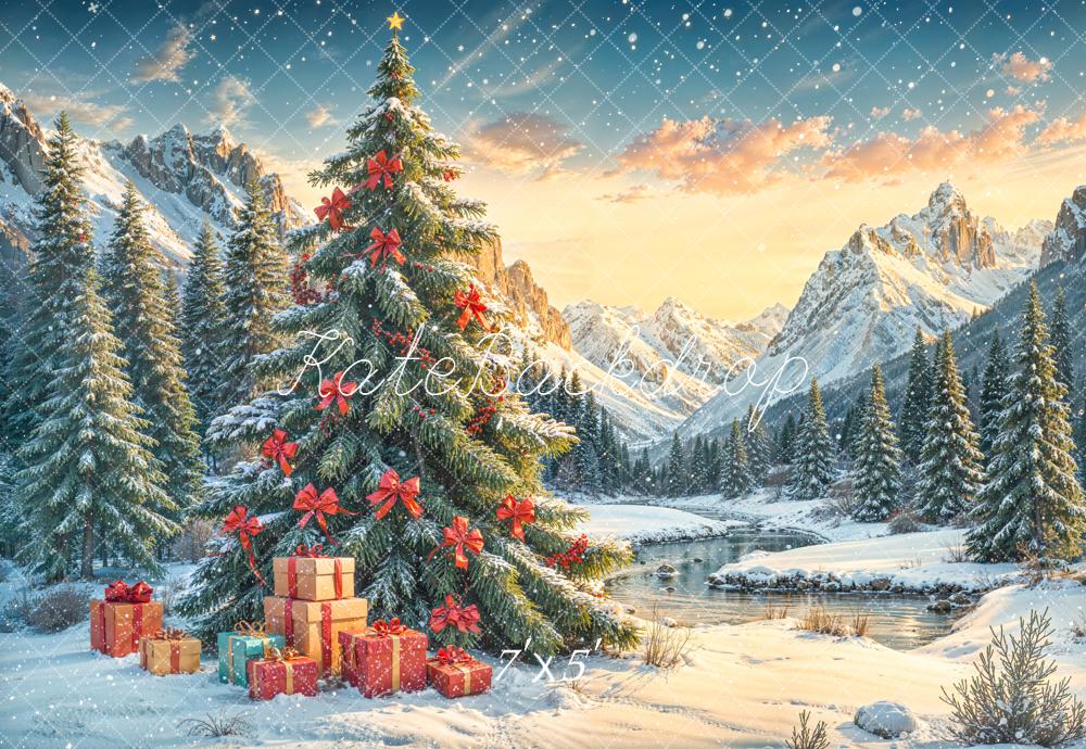Kate Christmas Tree Snowy Forest Mountain Backdrop Designed by Emetselch