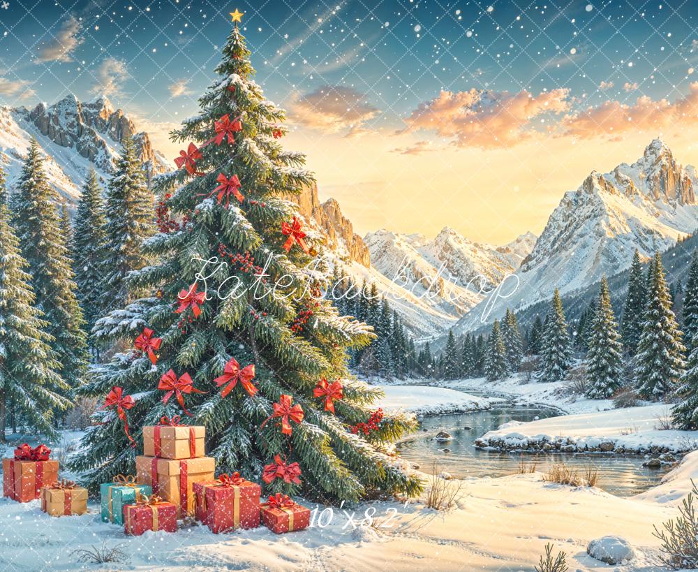 Kate Christmas Tree Snowy Forest Mountain Backdrop Designed by Emetselch - Image 5