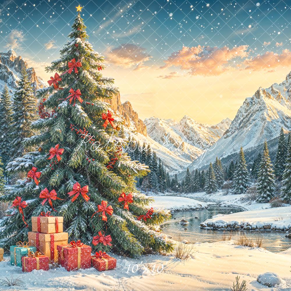 Kate Christmas Tree Snowy Forest Mountain Backdrop Designed by Emetselch - Image 6