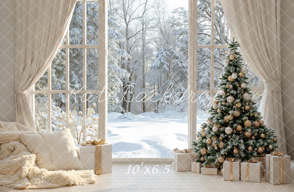 Kate Christmas Tree Snowy Window Fleece Backdrop Designed by Emetselch - Image 2