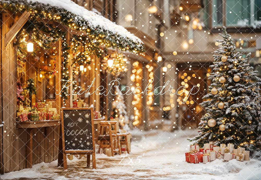 Kate Christmas Tree Street Hot Cocoa Shop Backdrop Designed by Emetselch - Image 2
