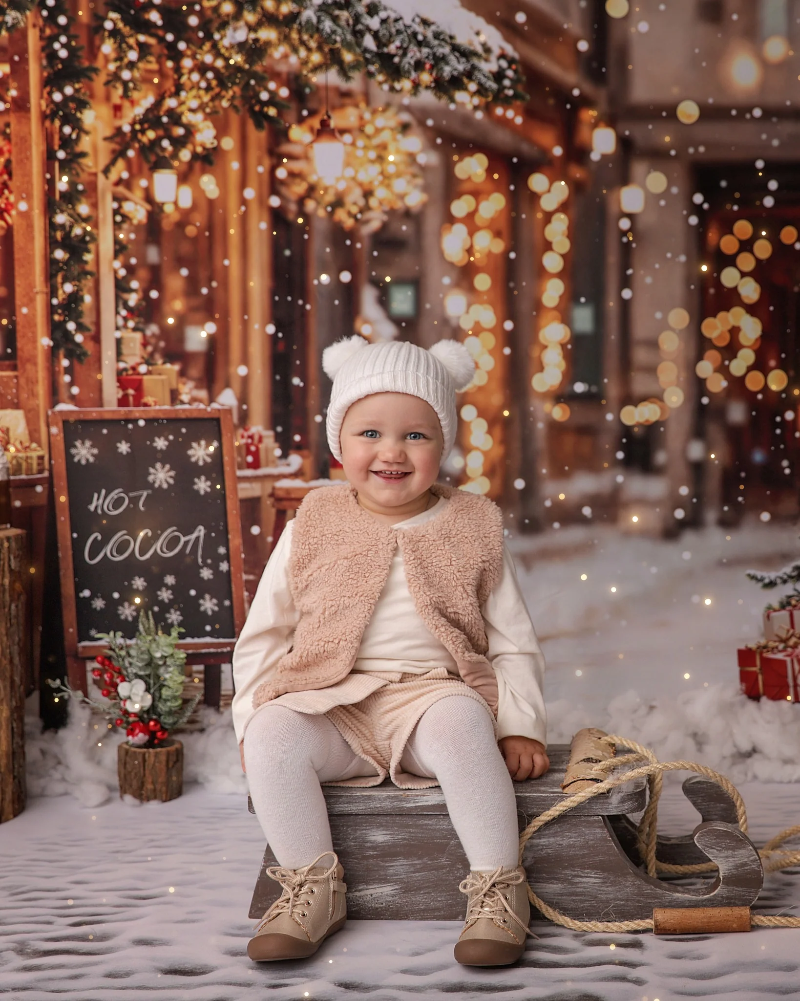 Kate Christmas Tree Street Hot Cocoa Shop Backdrop Designed by Emetselch - Image 3