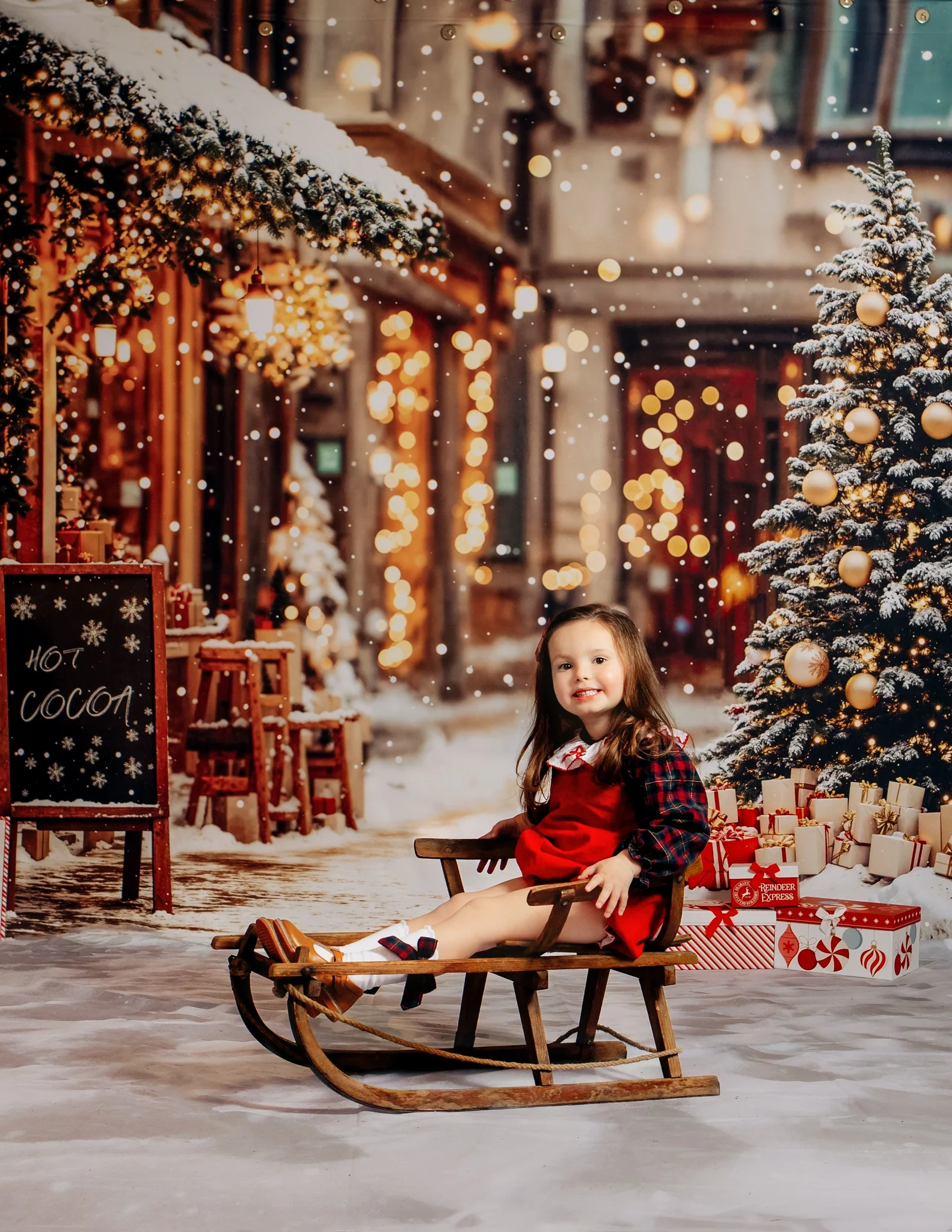 Kate Christmas Tree Street Hot Cocoa Shop Backdrop Designed by Emetselch - Image 4